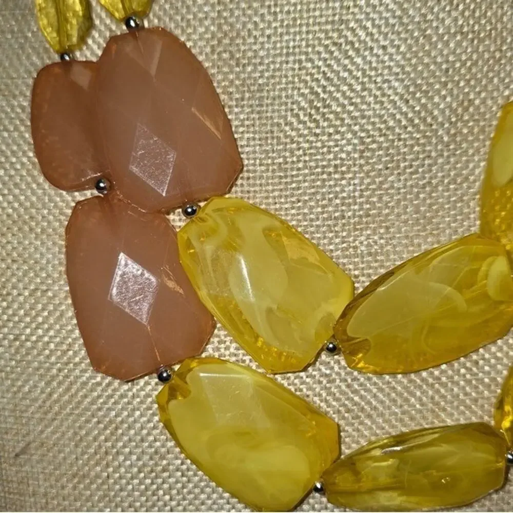 Treska Yellow Peach Chunky Faceted Bead Double Strand Statement Bib Necklace New